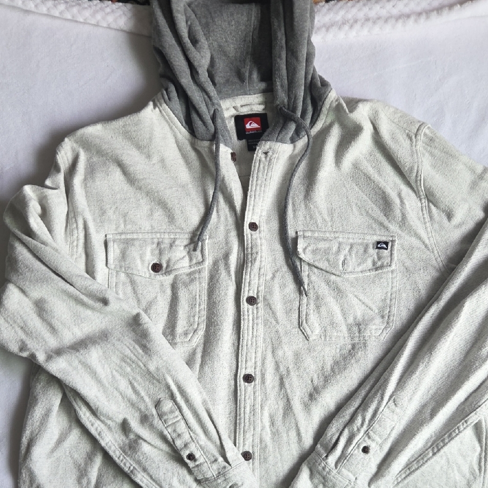 Quiksilver Men's Light Gray Hooded Shirt Jacket